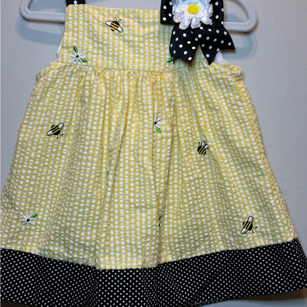 Yellow Gingham Dress with Bee Embroidery